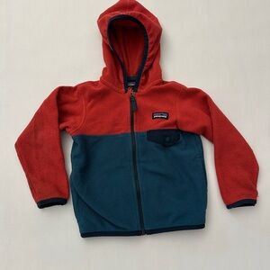 Patagonia Kids' Micro D Snap-T Fleece Hoodie - Red and Blue